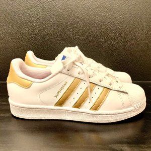 Women's Gold/White adidas superstar sneakers